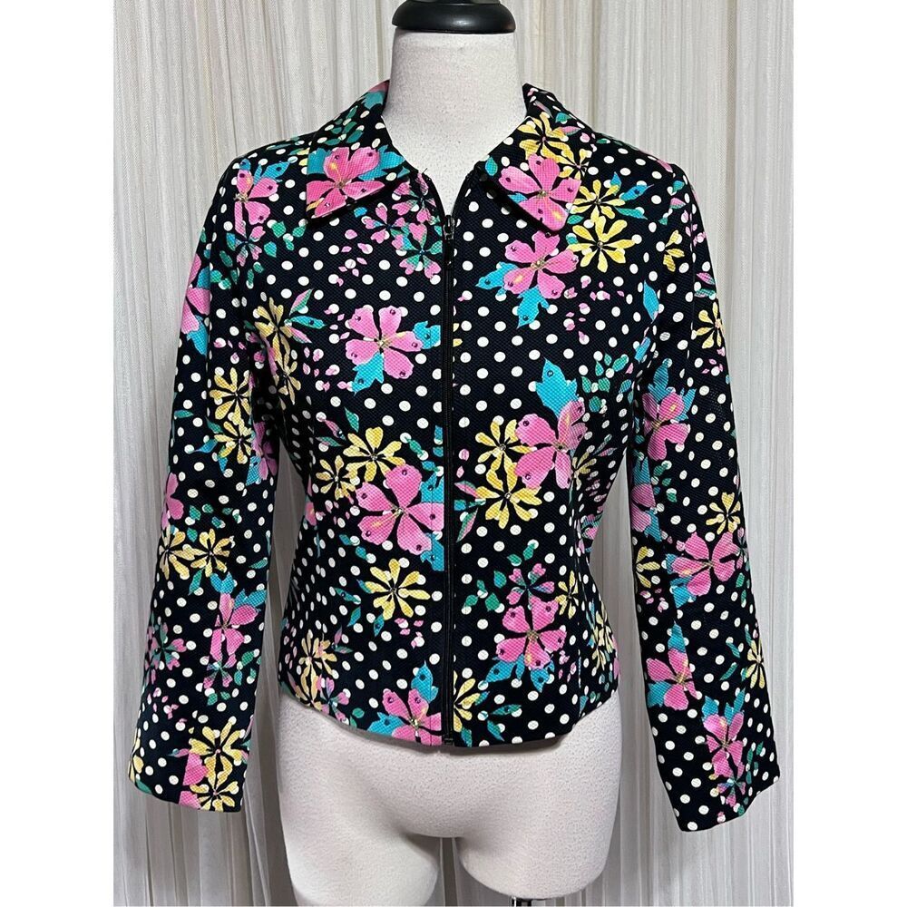 Lorizoni Floral Embellished Jacket Women’s Small Black Polka Dot Vintage 80s 90s
